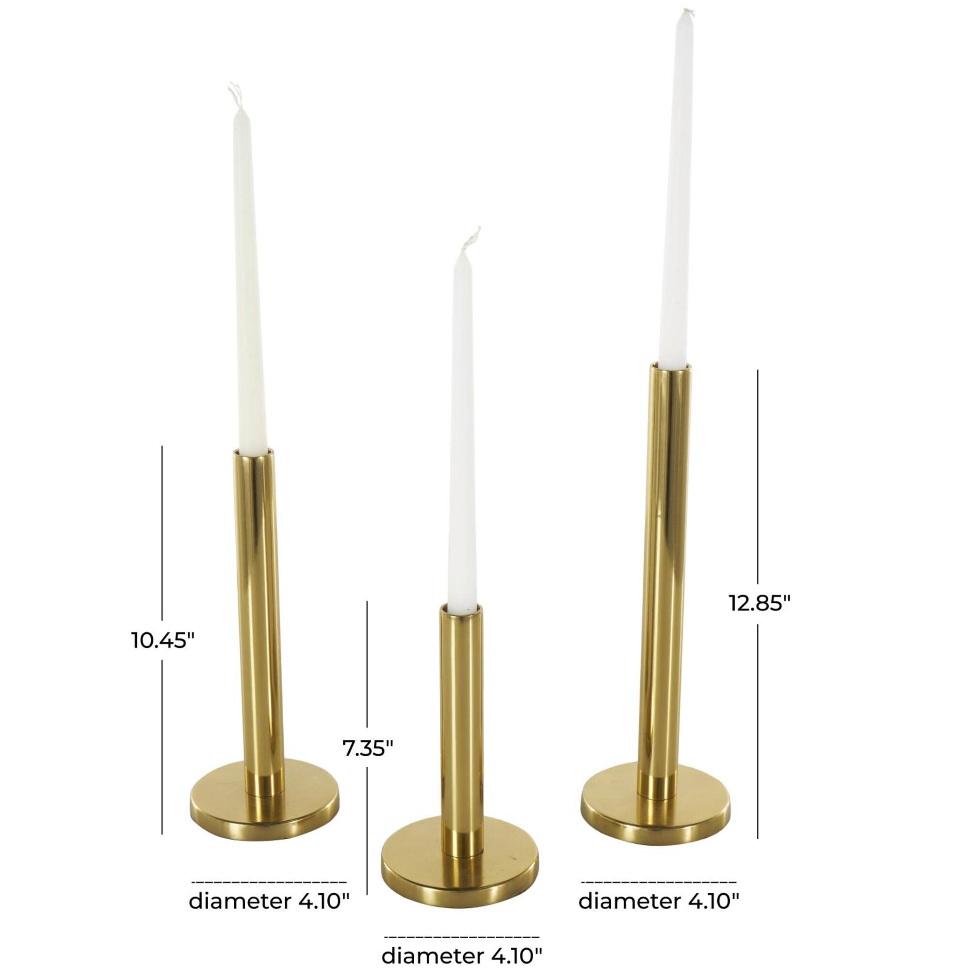 Gold Stainless Steel Metal Slim Minimalistic Candle Holder with Round Base Set